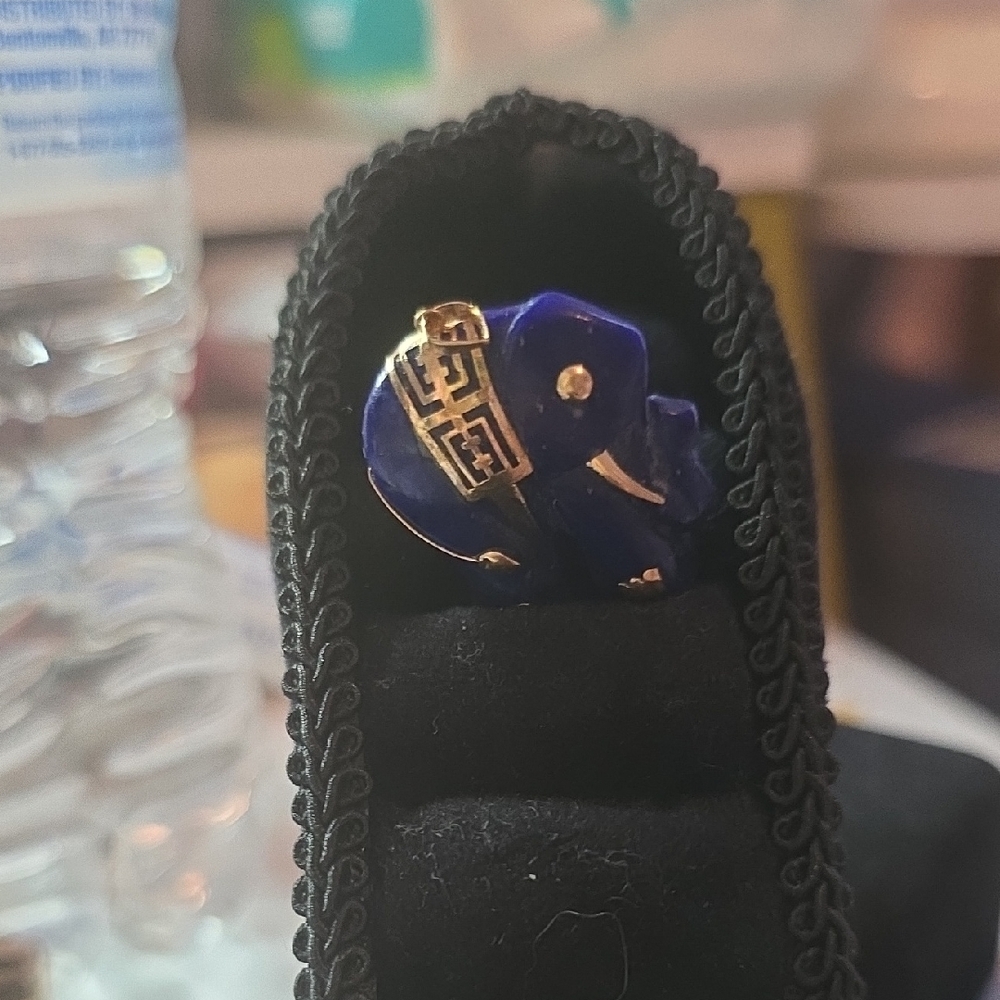 Blue Elephant Pendant with Gold Accents
